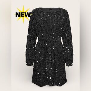 NEW with tags 🖤 black sequin short dress waist tie puff sleeve comfortable large